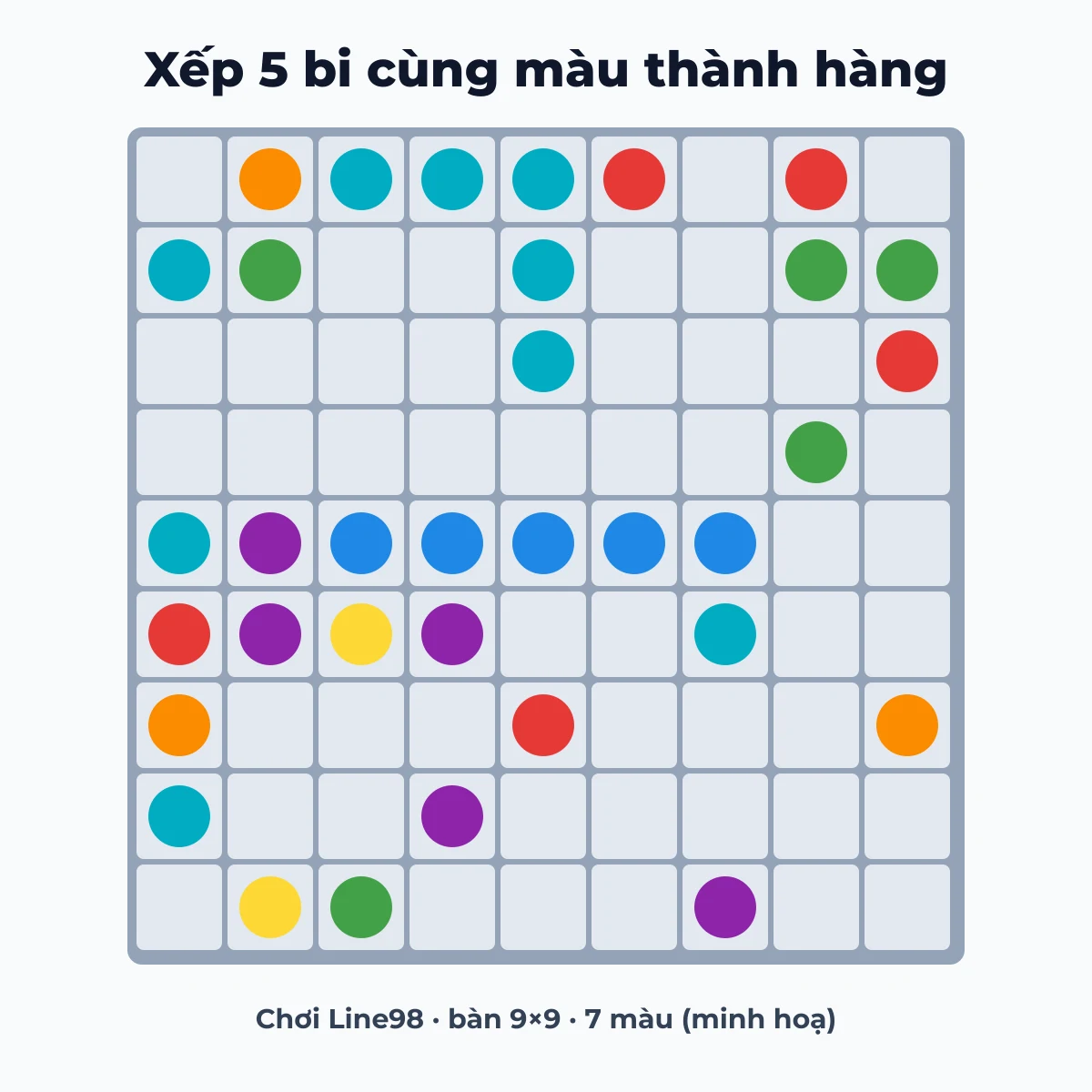 Bàn chơi Line 98 9×9 trên Chơi Line98: xếp 5 bi cùng màu thẳng hàng