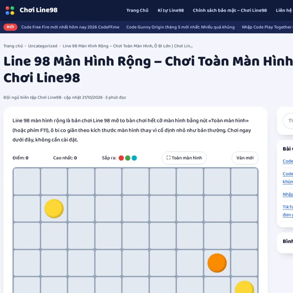 Line 98 màn hình rộng, ảnh chụp trang thật 13/10/2026