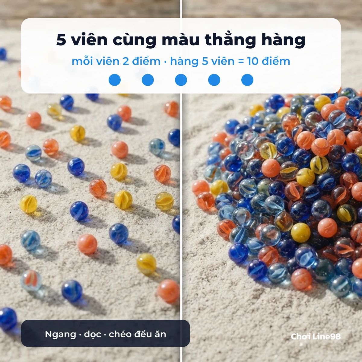 Luật ăn điểm Line 98: 5 viên cùng màu thẳng hàng